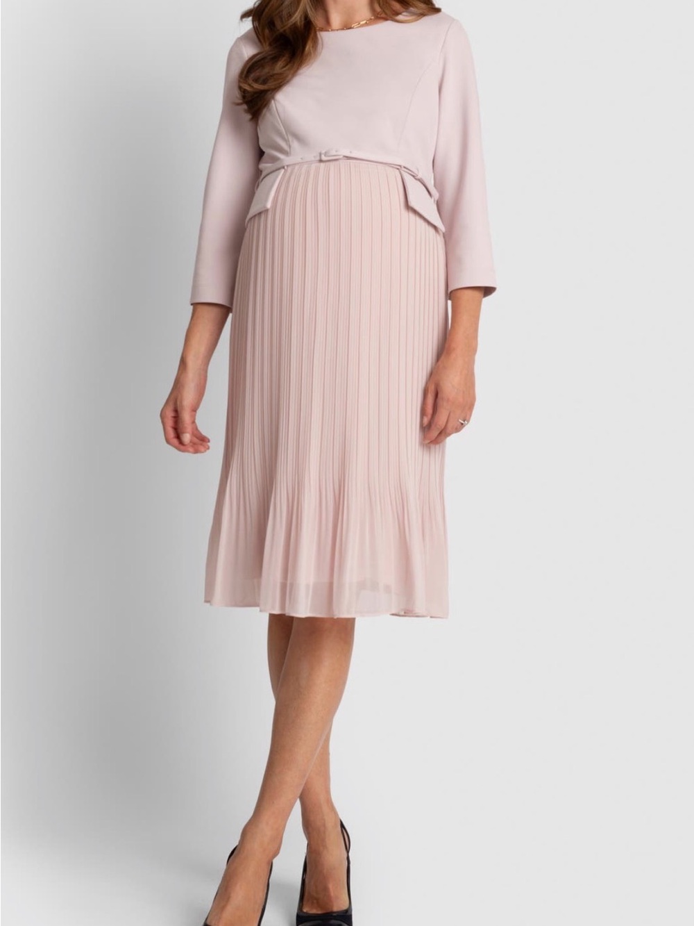 Seraphine Pleated Maternity & Nursing Midi Skirt in Blush Pink
